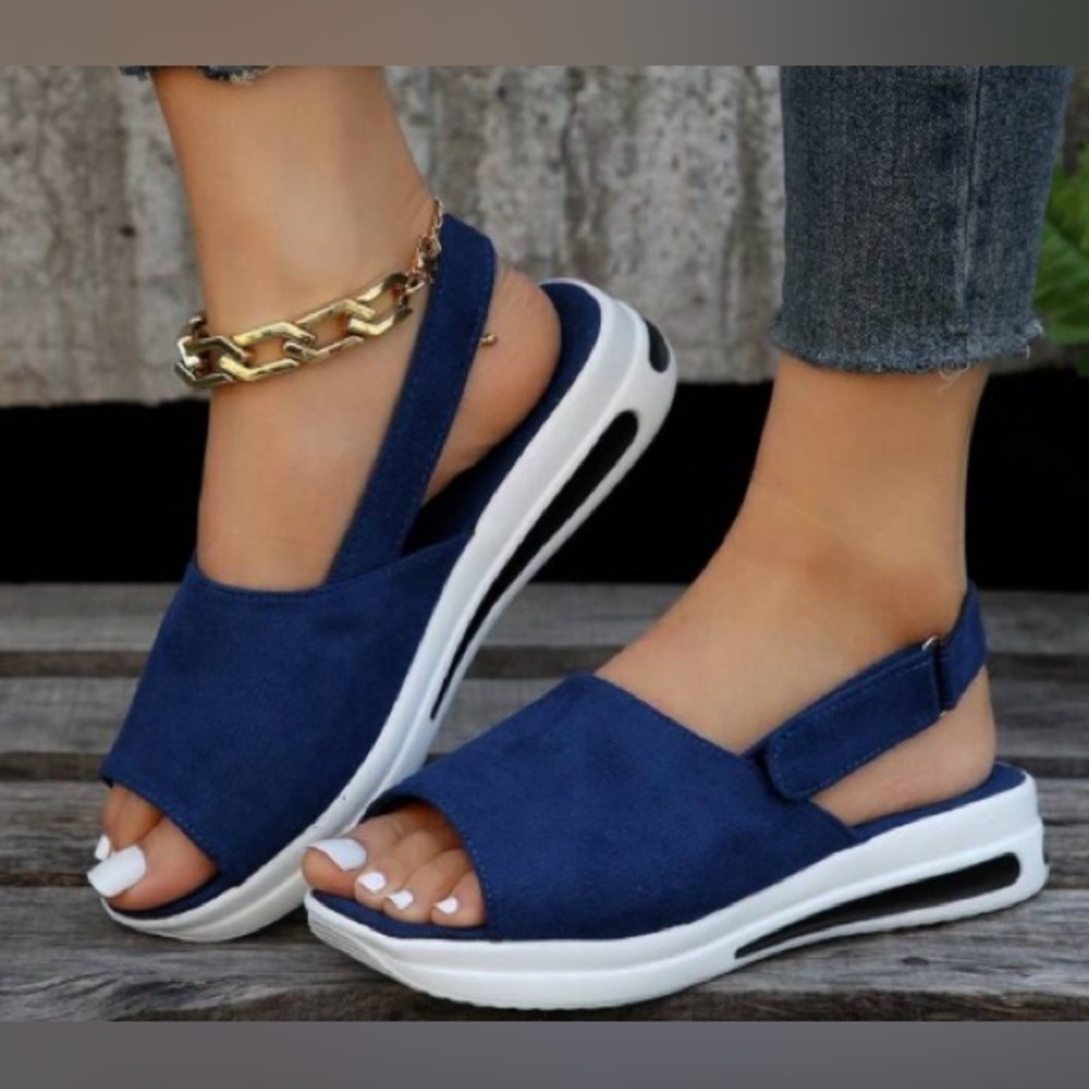 NEW-Women Minimalist Slingback, Fashion Summer Faux Suede Flat Sandals NWOT